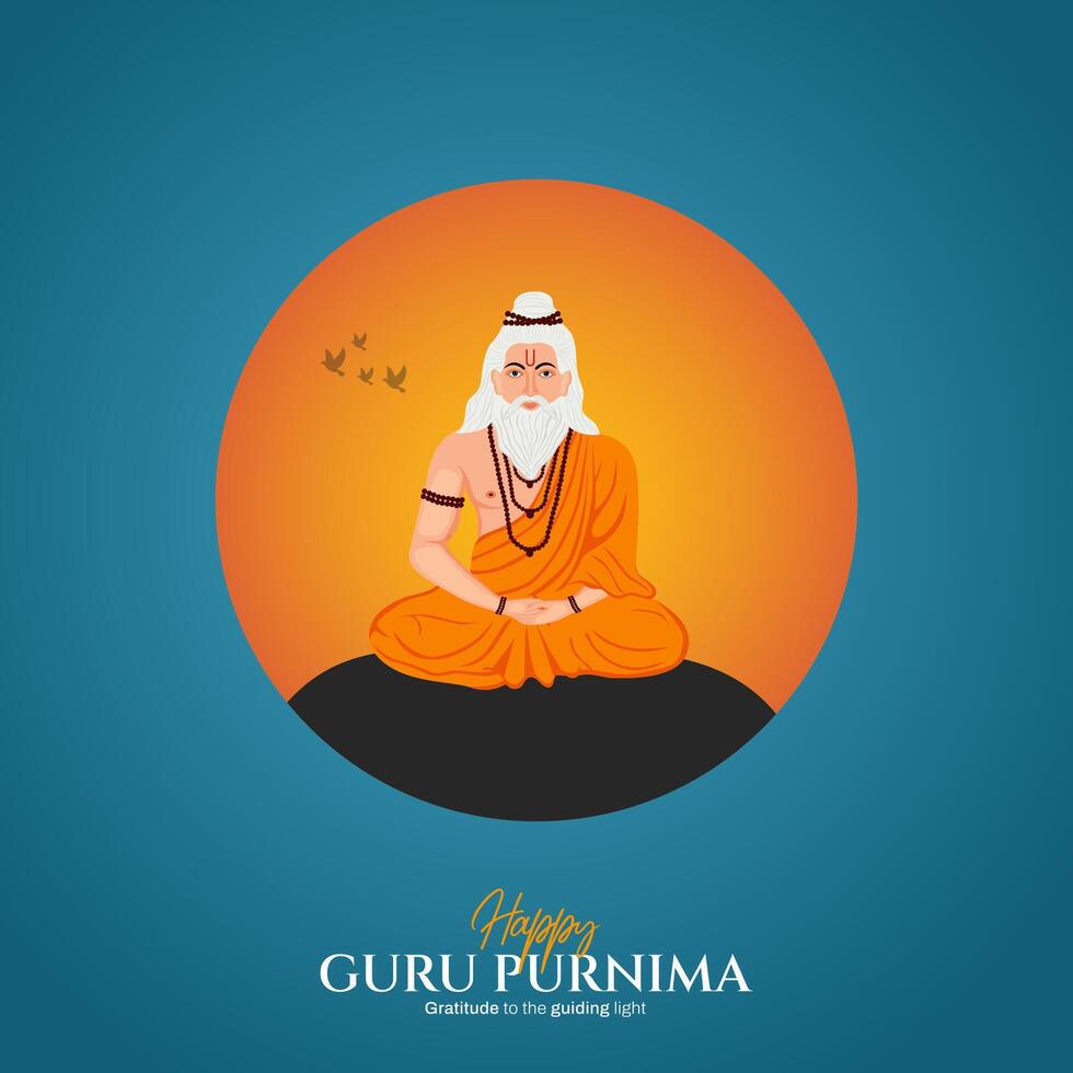 Guru Purnima festival of India teachers gurus give blesses to his shishya Social media post vector