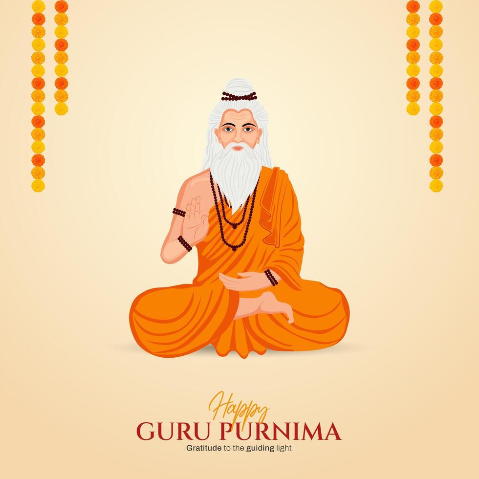 Guru Purnima festival of India teachers gurus give blesses to his shishya Social media post vector
