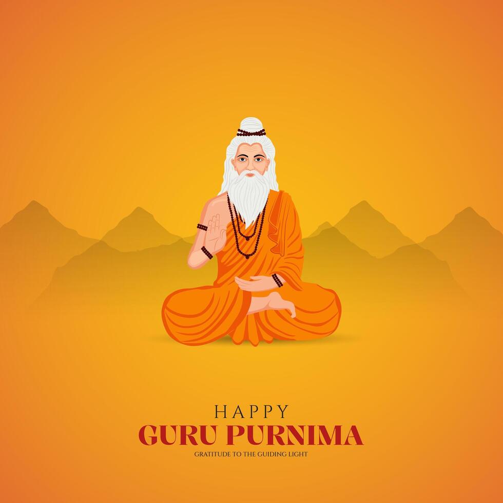 Guru Purnima festival of India teachers gurus give blesses to his shishya Social media post vector