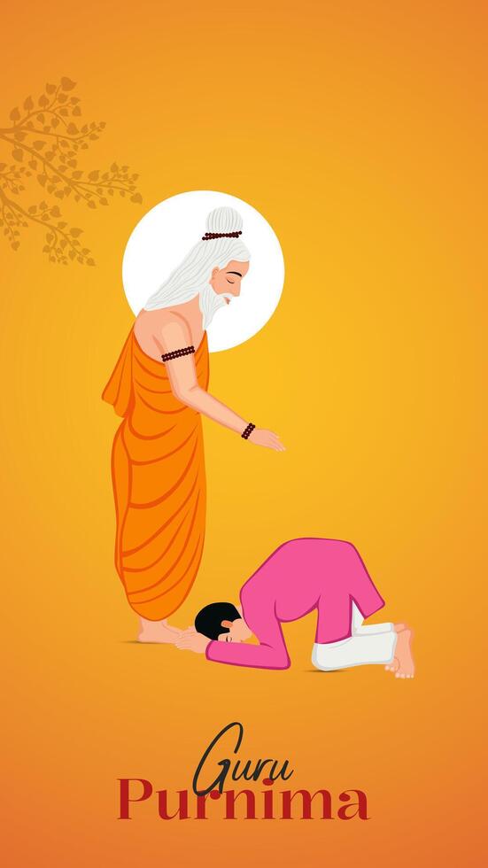 Guru Purnima festival of India teachers gurus give blesses to his shishya Social media post vector