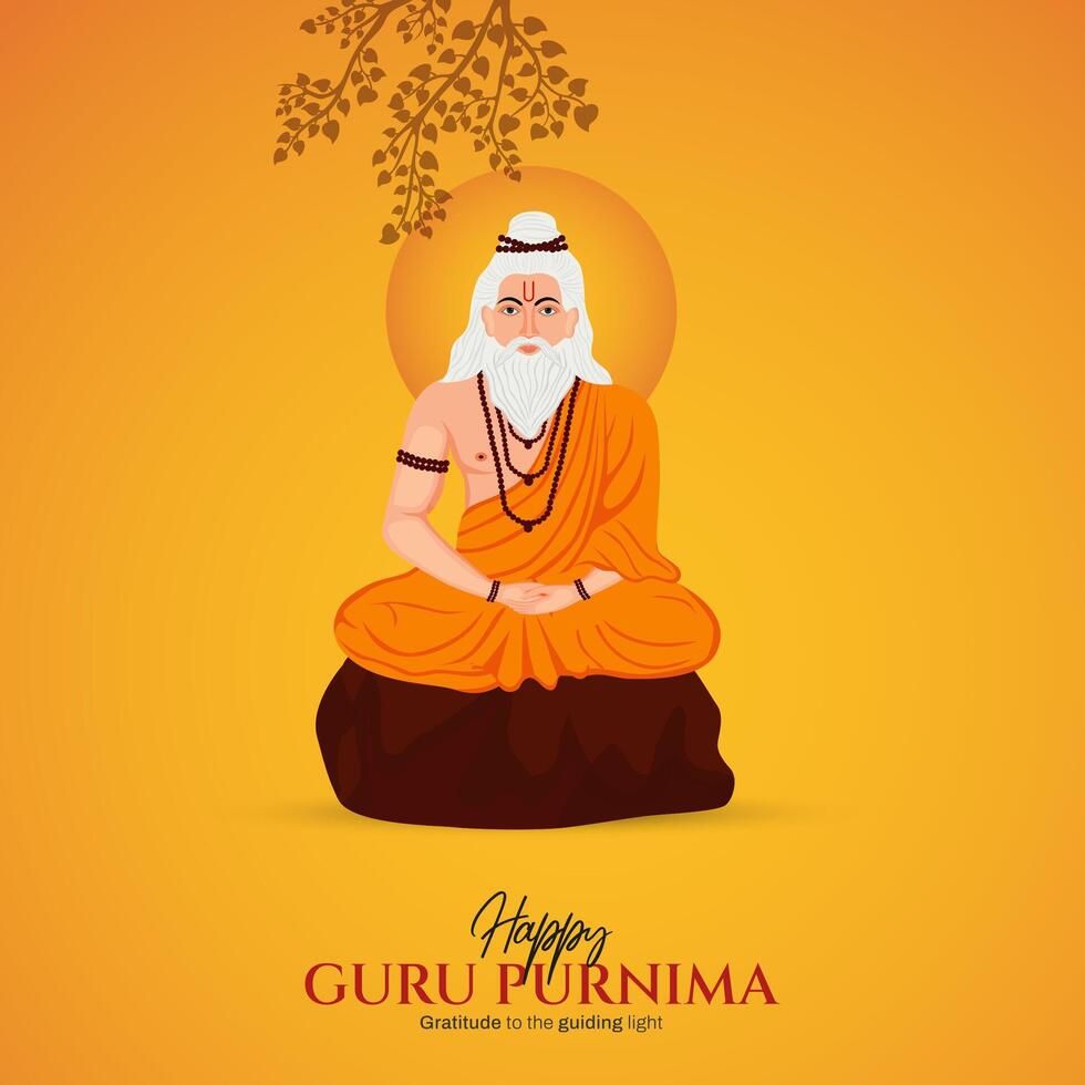 Guru Purnima festival of India teachers gurus give blesses to his shishya Social media post vector