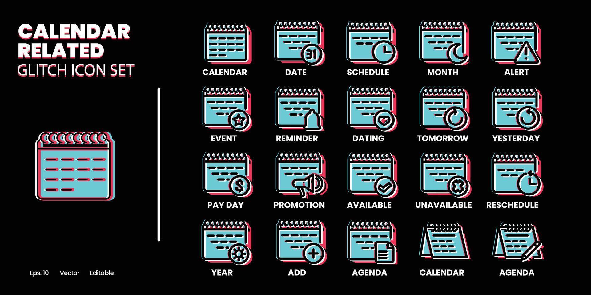 calendar related glitch icon design good for web and mobile app