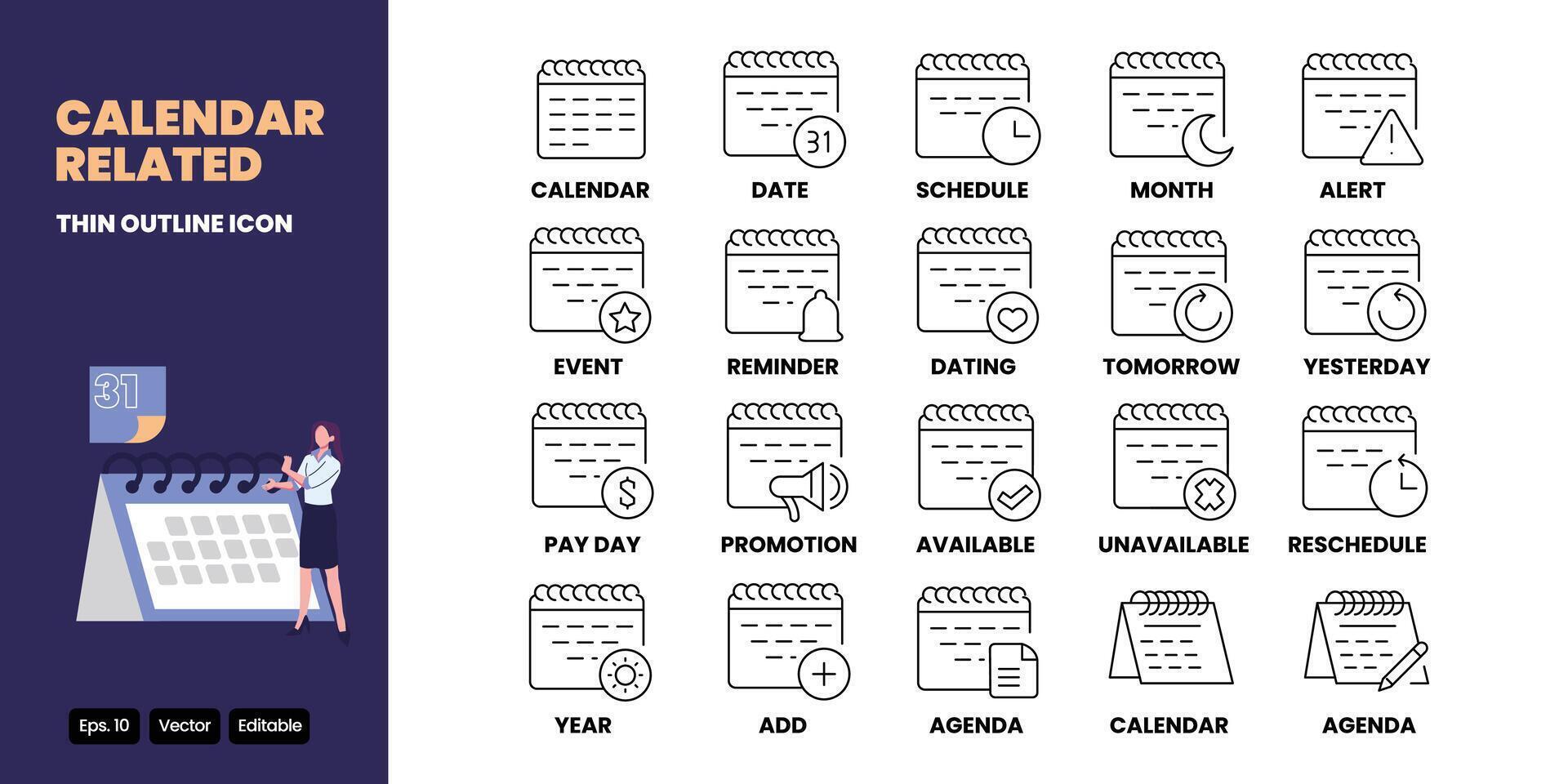 calendar related thin outline icon design good for web and mobile app vector