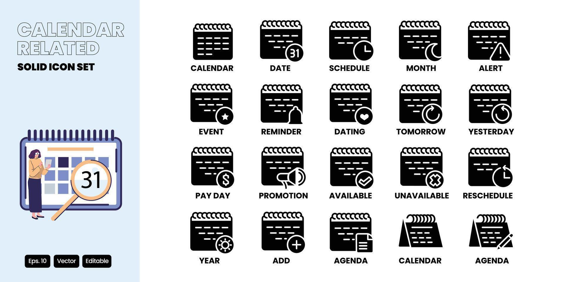 calendar related solid icon design good for web and mobile app vector