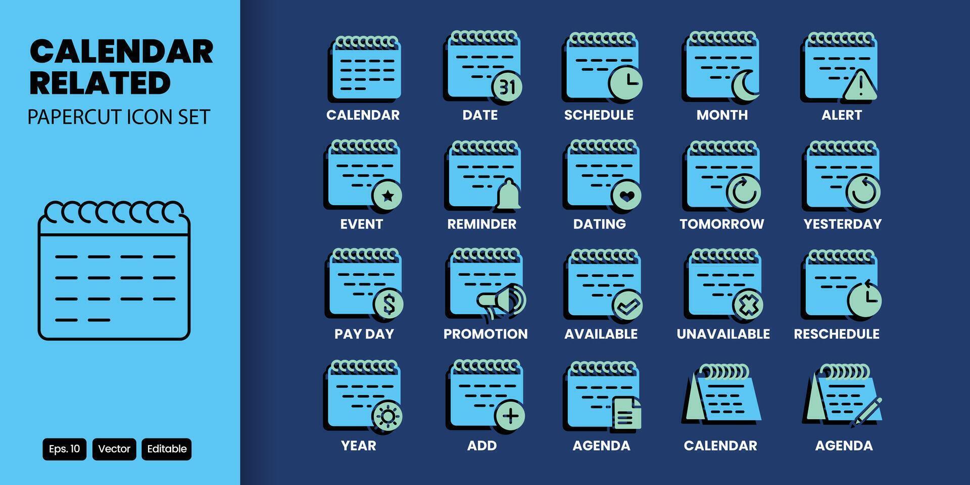 calendar related papercut icon design good for web and mobile app vector