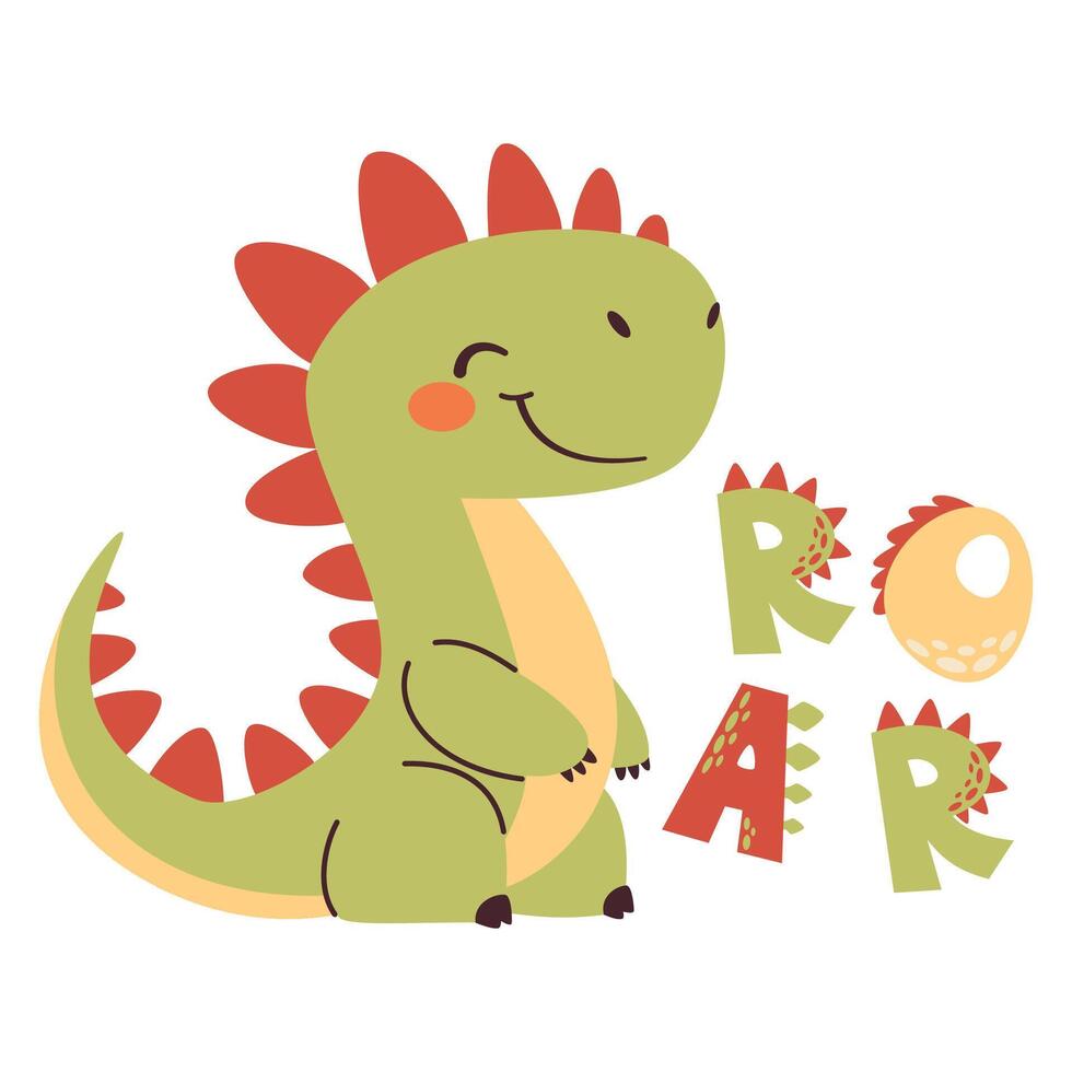 children's illustration. Cute Terranosaurus and the inscription ROAR. Print for children's products vector