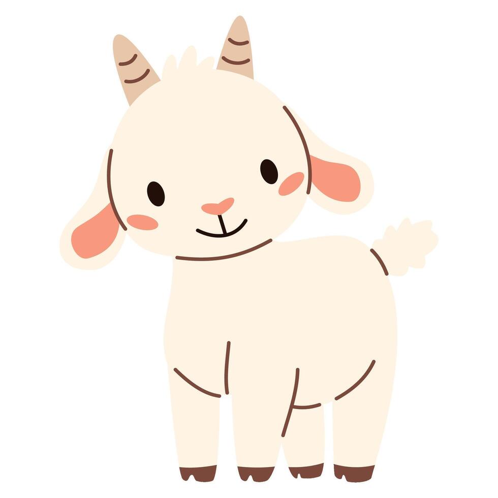 Flat illustration. Domestic animals from a farm. Cute goat on white background vector