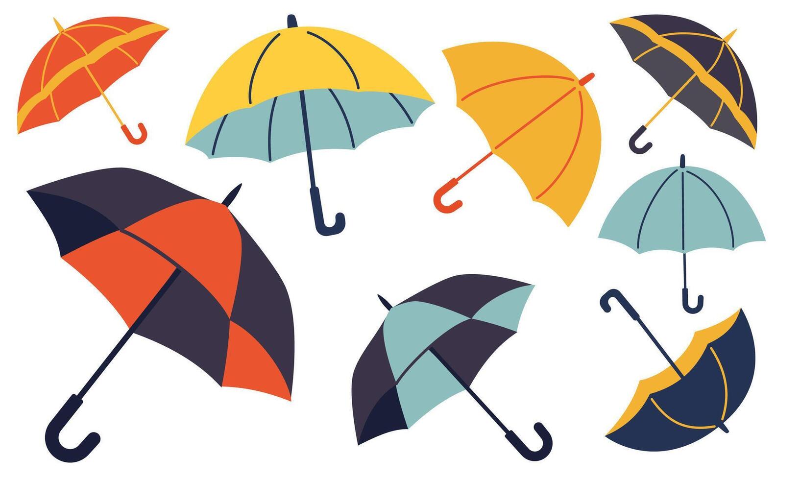 Collection of illustrations of umbrellas on a white background vector