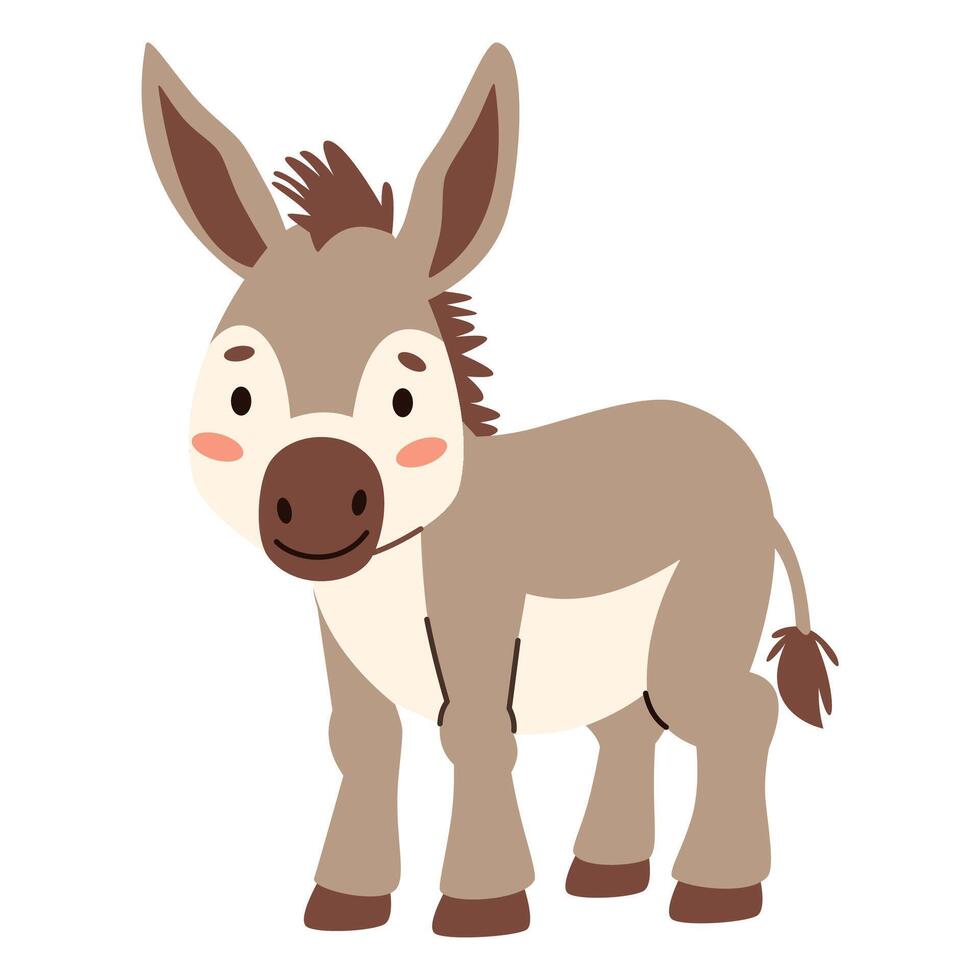 Flat illustration. Domestic animals from a farm. Cute donkey on white background vector