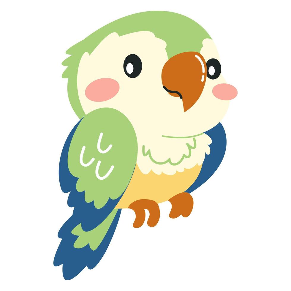Flat illustration on white background. Cute tropical parrot vector