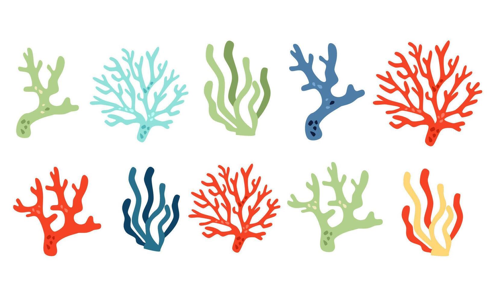 collection of colorful corals. Underwater plants on white background vector