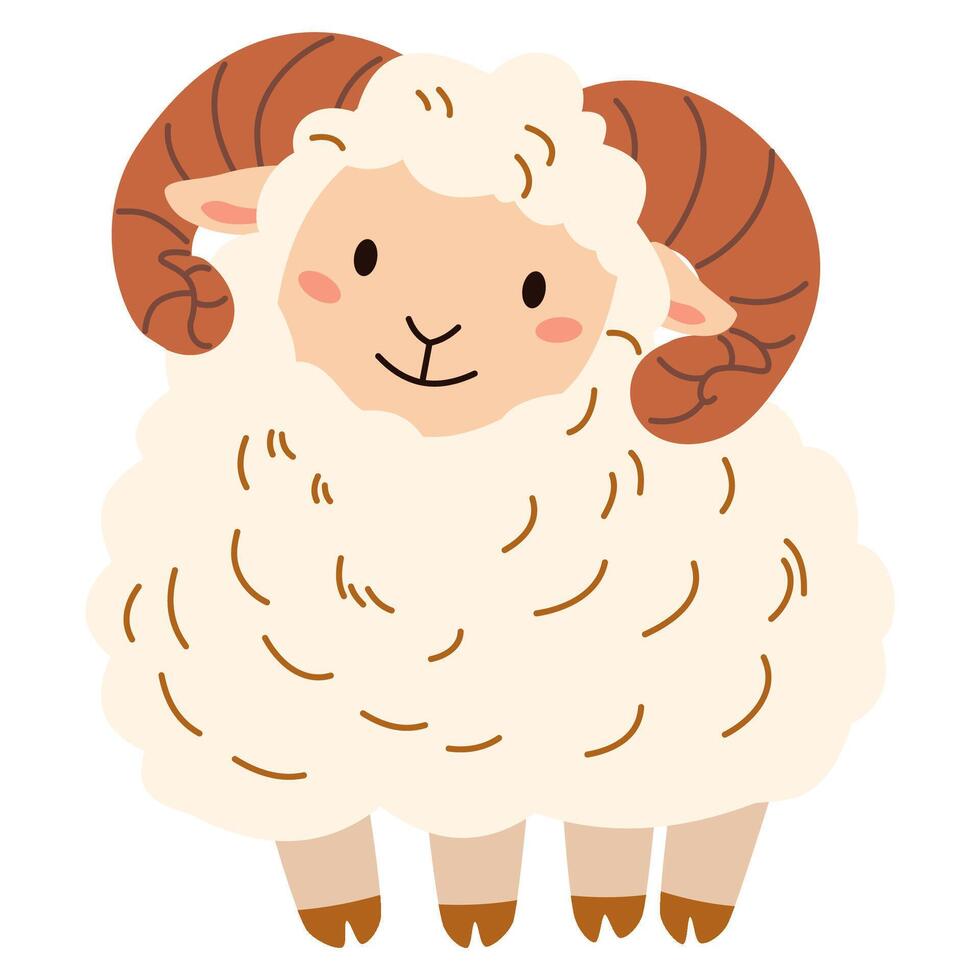 Flat illustration in a simple children's style. Cute lamb on white background vector