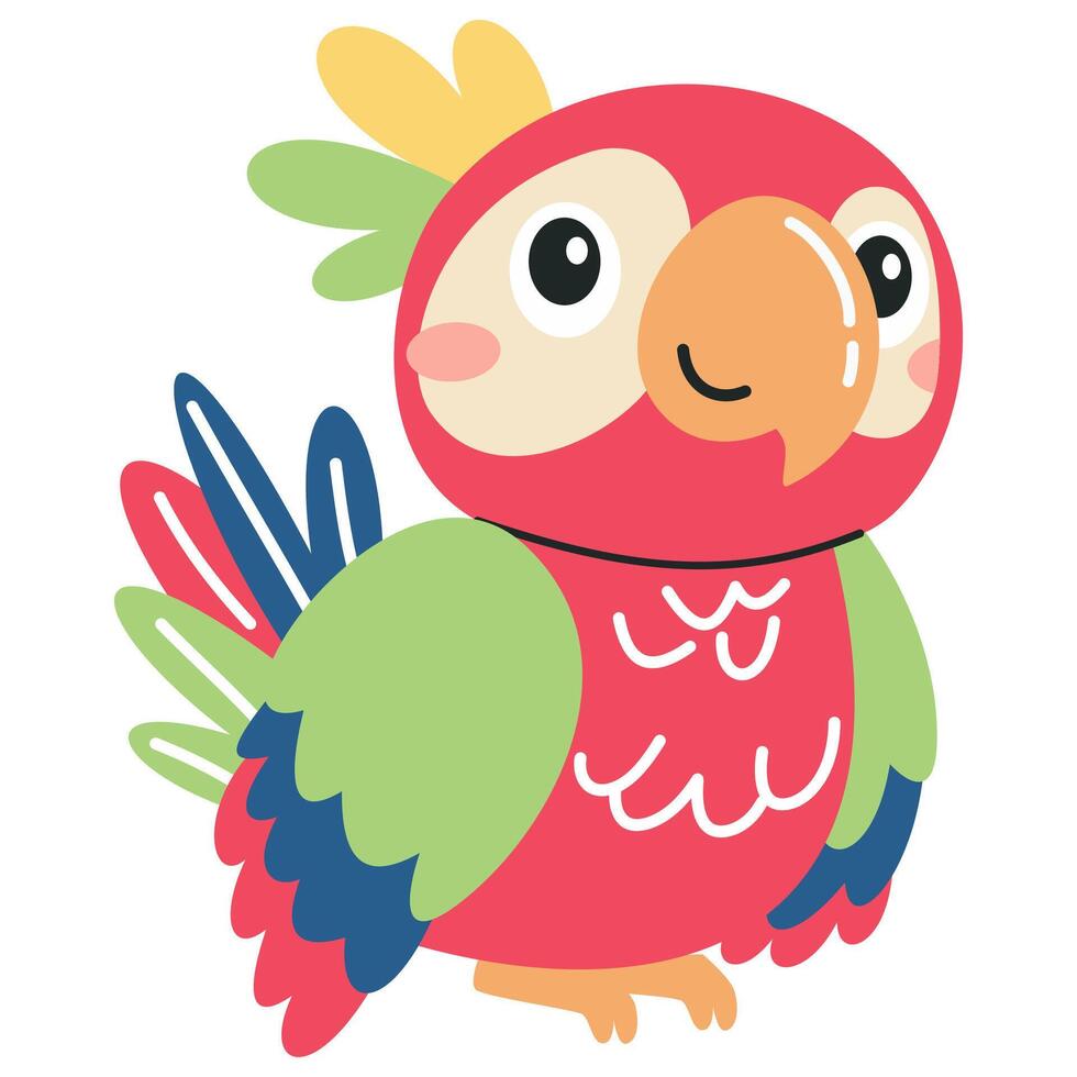 Flat illustration on white background. Cute tropical parrot vector