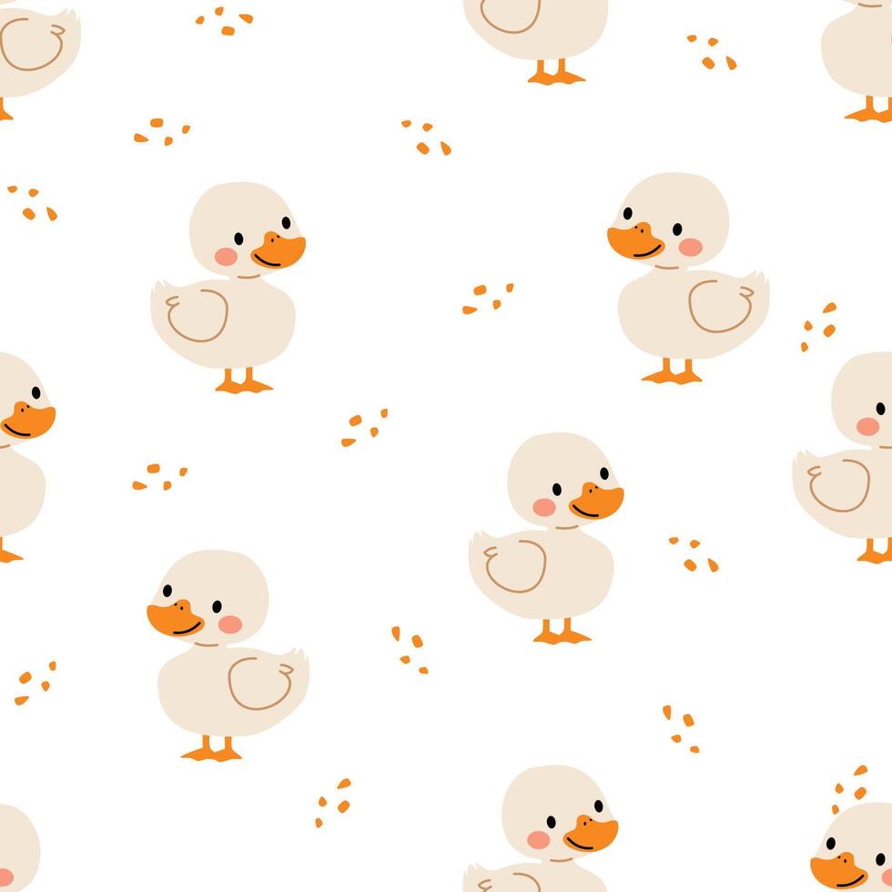 Seamless pattern in child style on white background. Cute ducklings vector