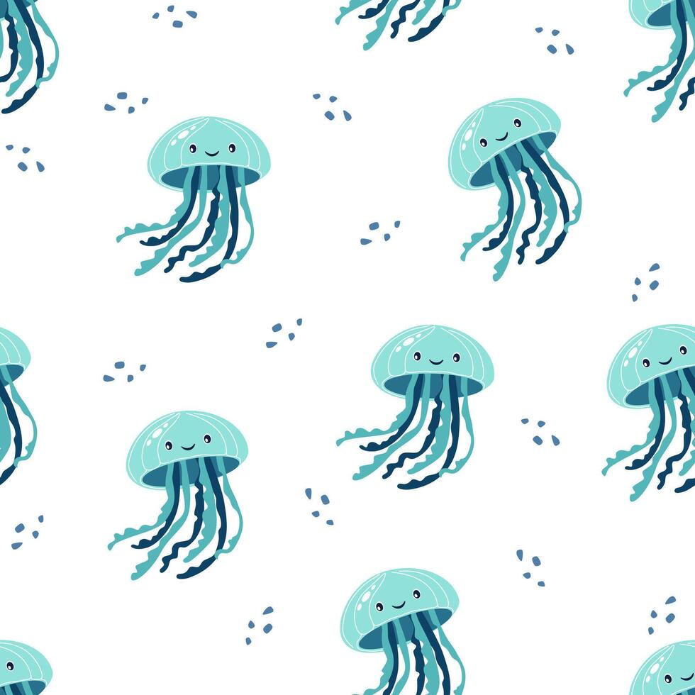 Seamless pattern. Cute jellyfish with a smiling face. Cute pattern for children's products on white background vector