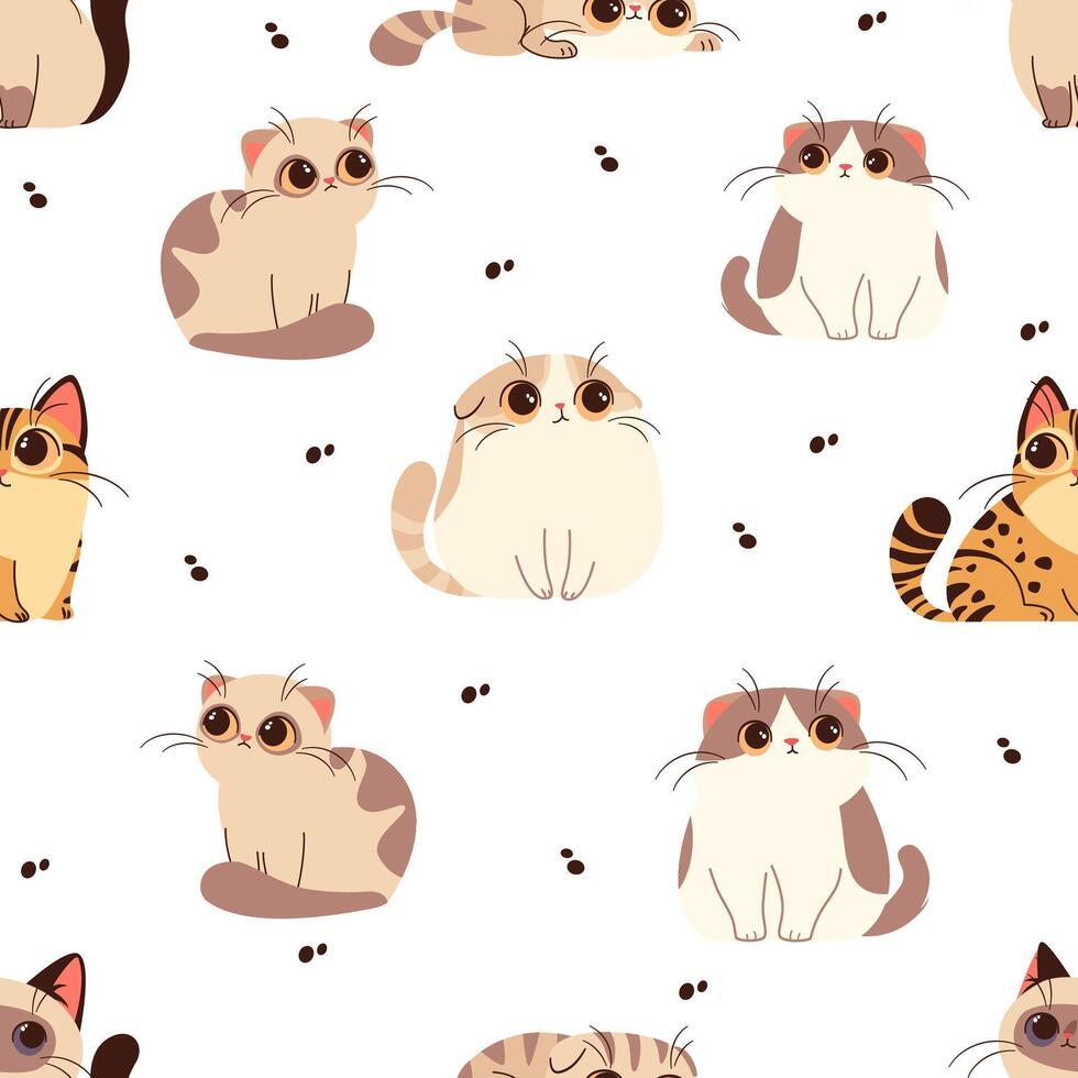Seamless pattern. Cute cats with big eyes on a white background vector