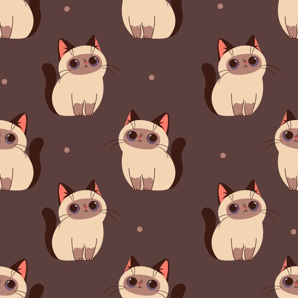 Seamless pattern on dark background in children's style. Cute Siamese cat vector