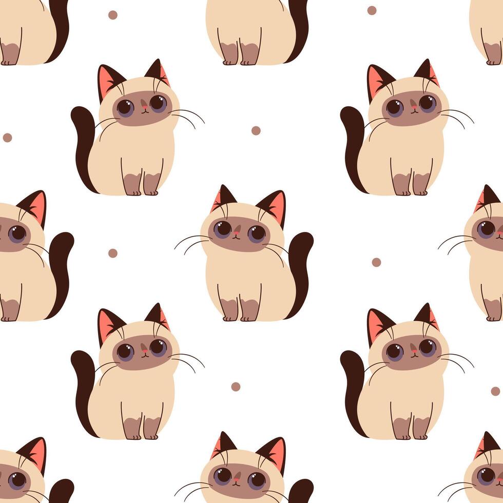 Seamless pattern on white background in children's style. Cute Siamese cat vector