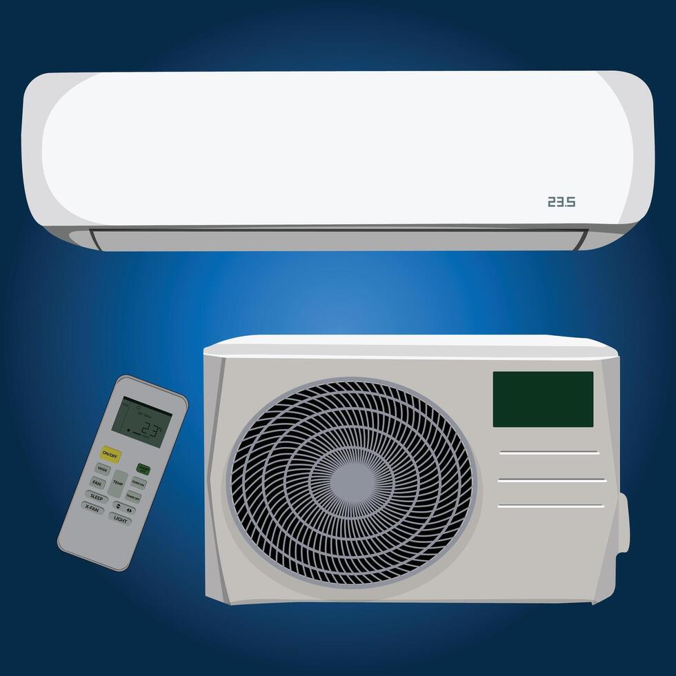 Air conditioner set on a blue background realistic illustration vector