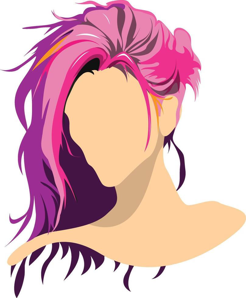 Anime girl hair isolated on white background colourful illustration
