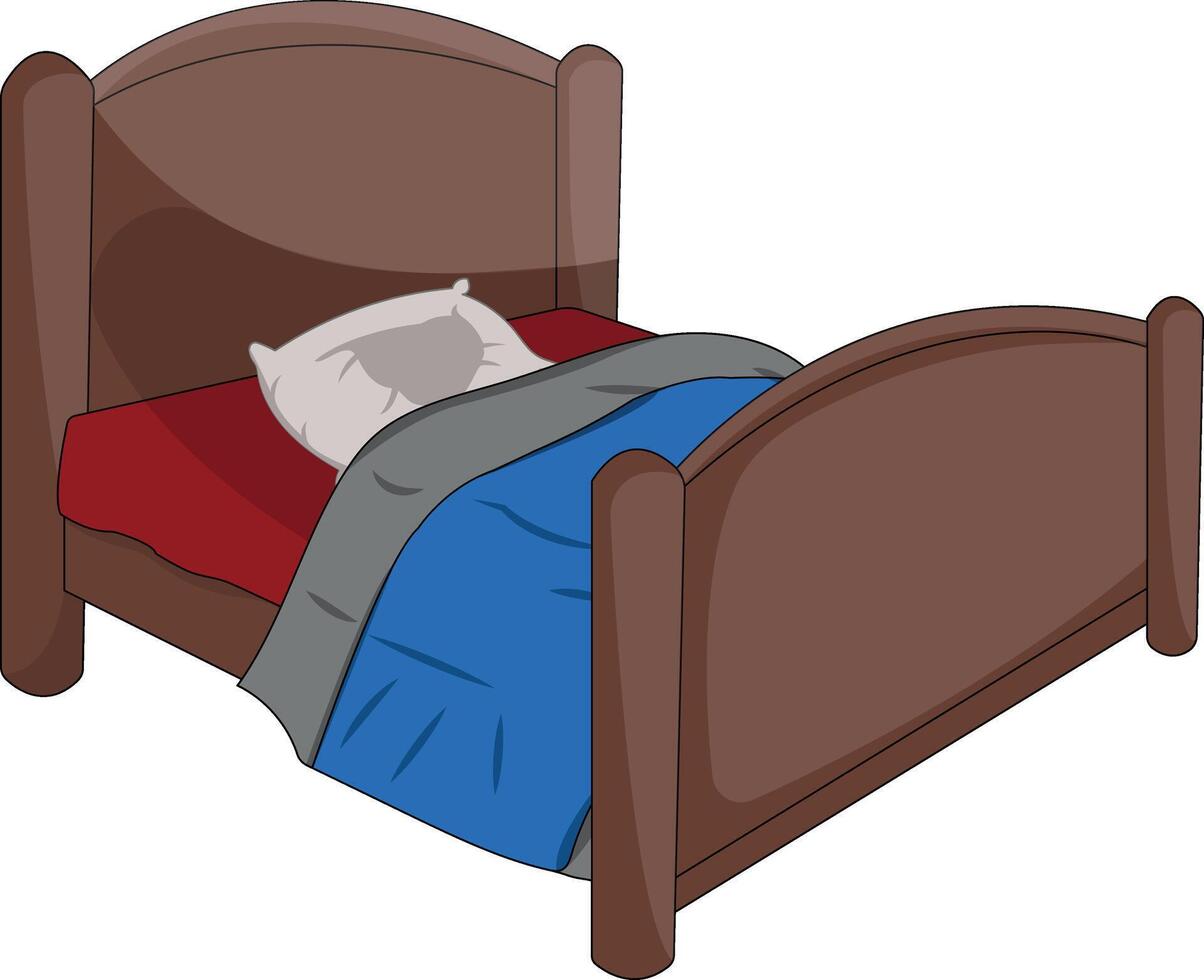 Bed with blanket kantha and pillow isolated on white background cartoon style illustrations vector