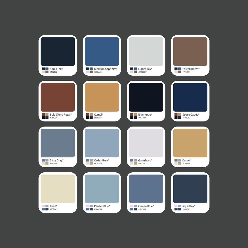 Trendy soft dark color palette with hex code vector