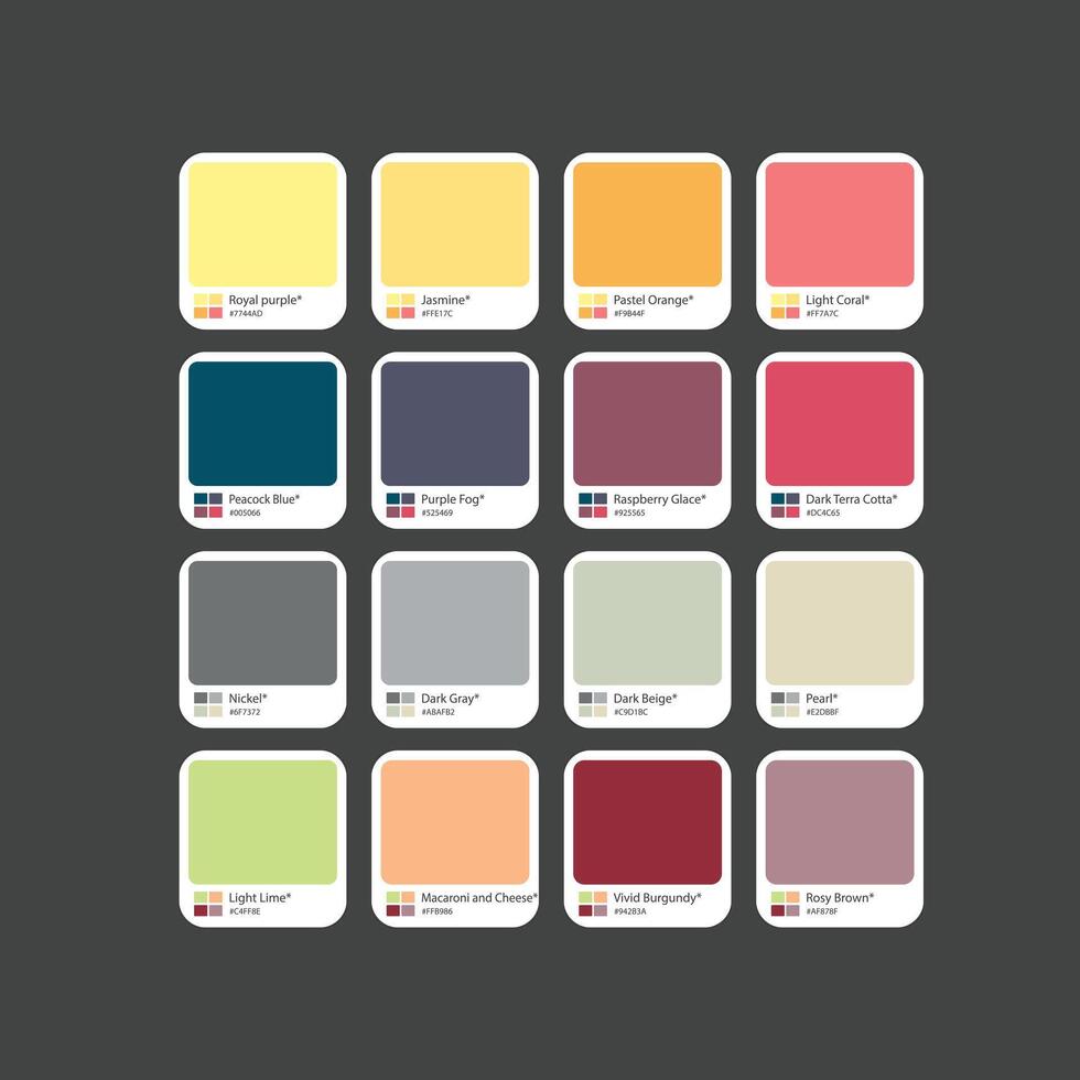 Soft RGB colors catalog with Hex code vector