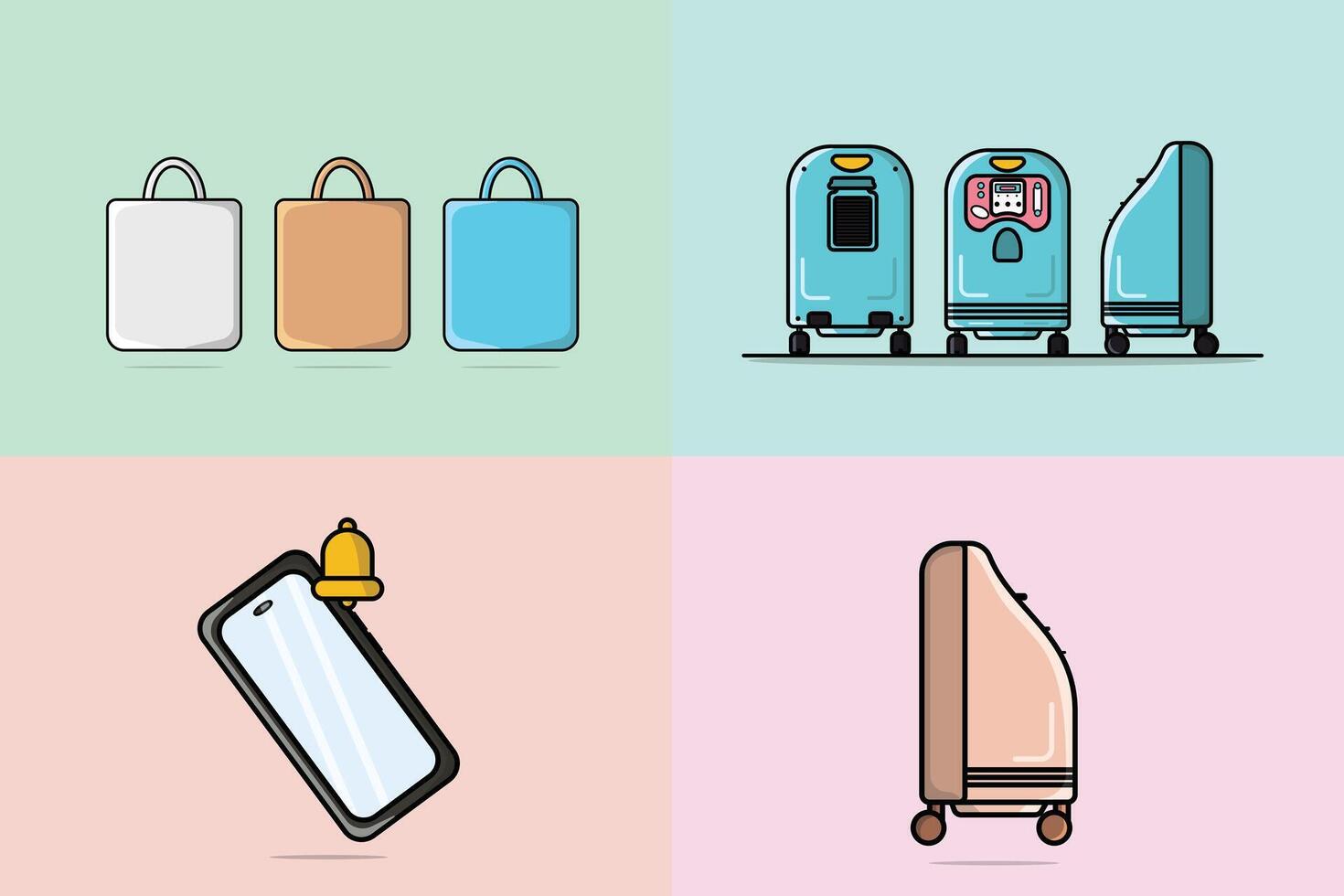 Collection of Modern Robot Delivery, phone and School Bag illustration. Education and Technology object icon concept. Food safe and good delivered by robot machine design. vector