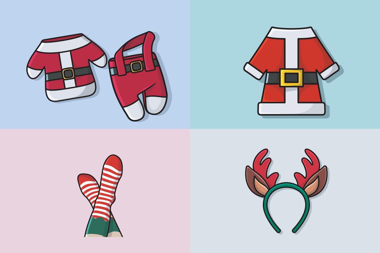 Set of Christmas symbols and decorations illustration. vector