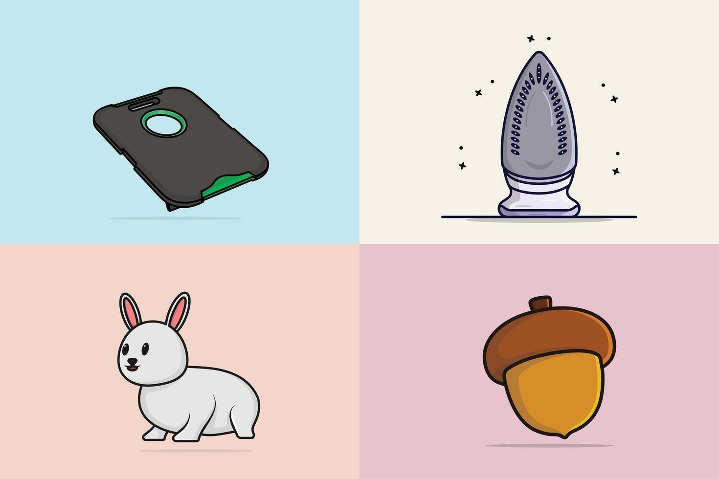Collection of Iron, Rabbit, food, and Cornhole Boards designs. vector