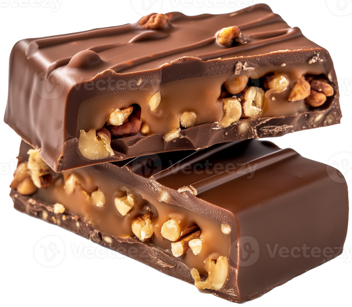 A chocolate bar is broken into two halves - Chocolate isolated on a transparent background png