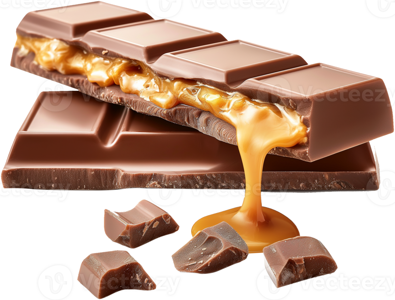 Delicious chocolate bars with caramel - Chocolate isolated on a transparent background png