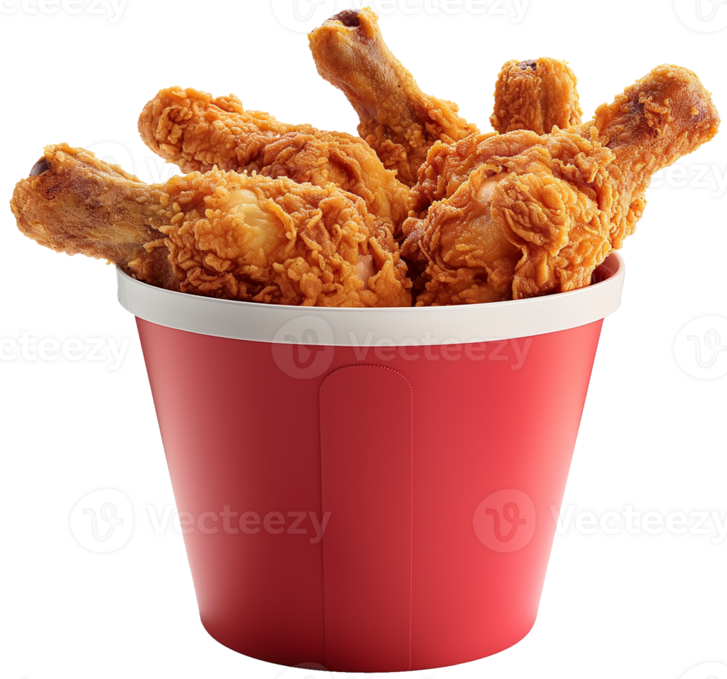 Fried chicken Leg illustration - Hot fried Chicken legs in a red bucket isolated on a transparent background png
