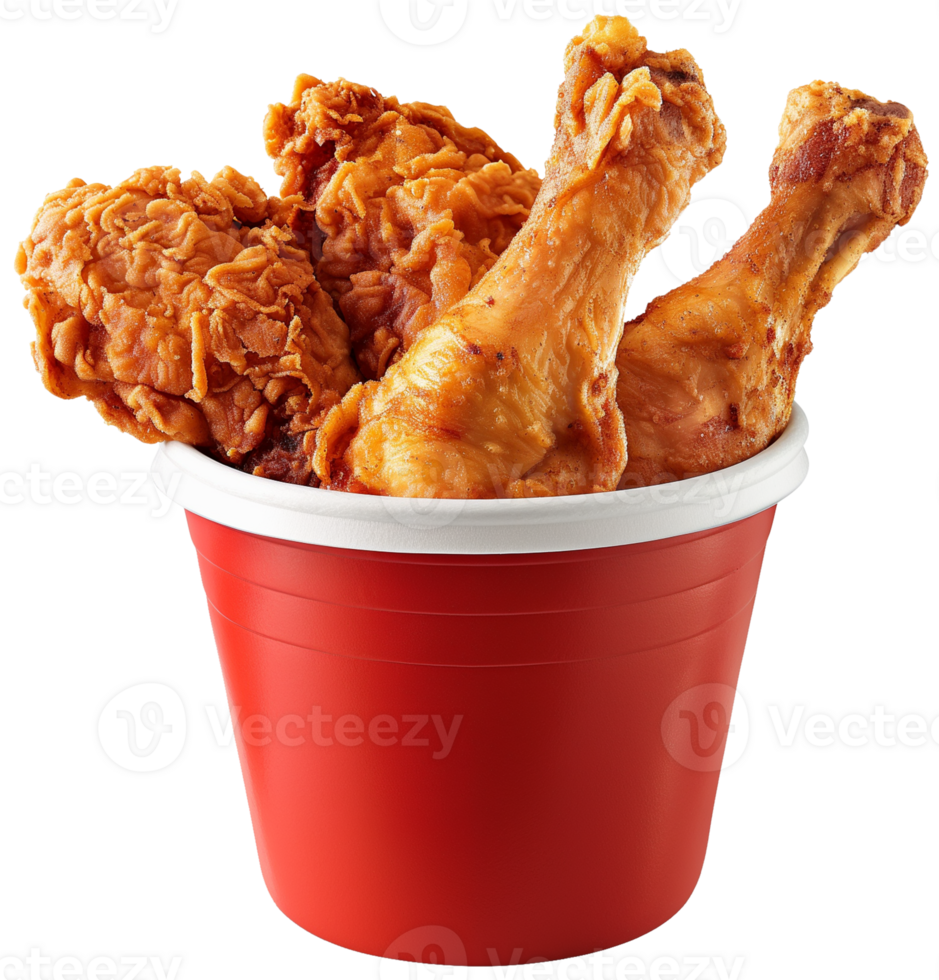 Fried chicken Leg illustration - Hot fried Chicken legs in a red bucket isolated on a transparent background png