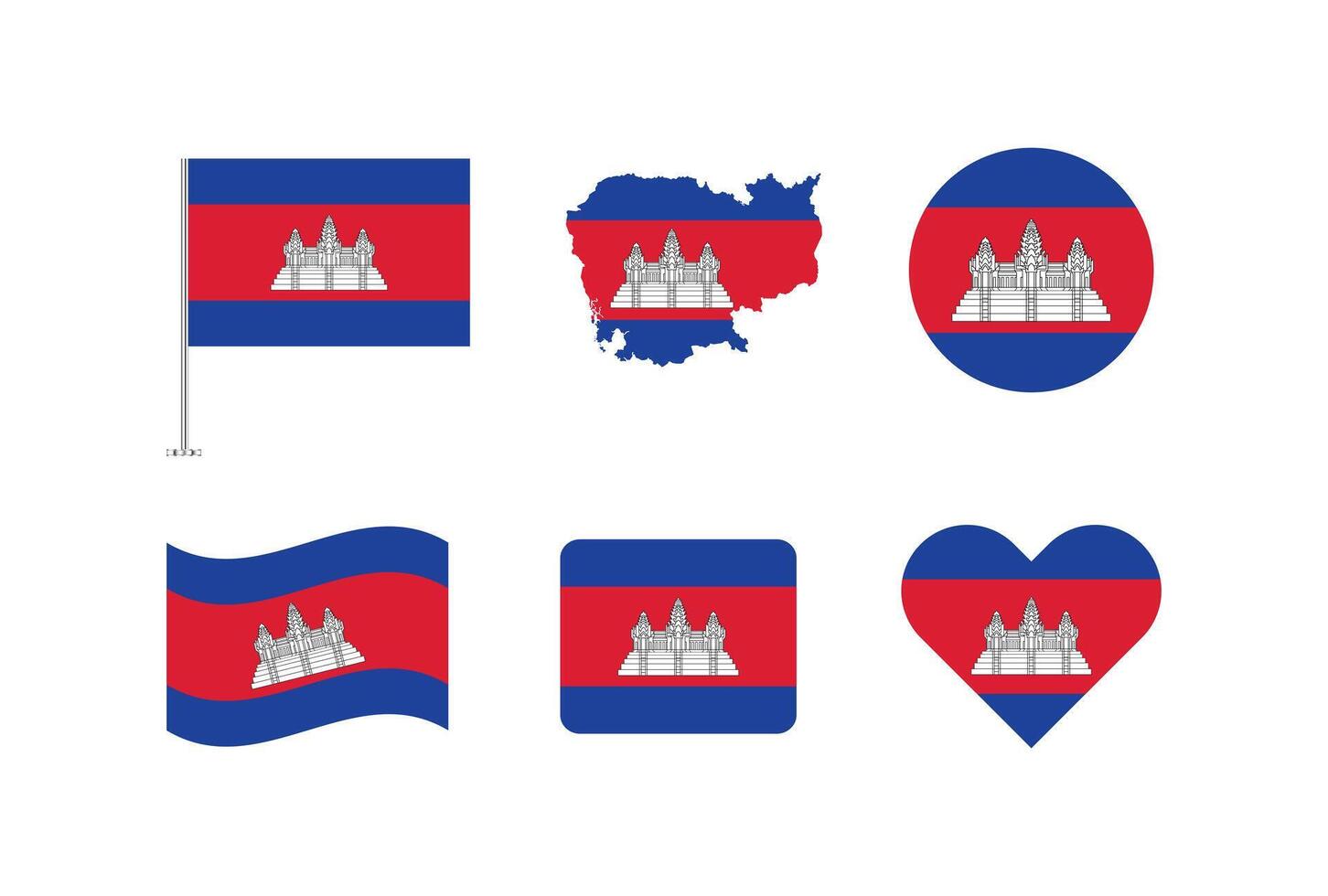 Cambodia flag. Set of Cambodia Flags Collection. vector