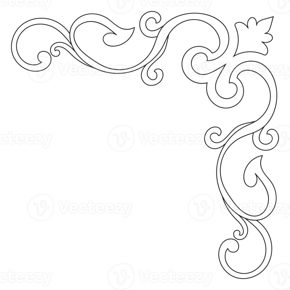 vintage black corner lines Ornate vintage design element with calligraphy swirls, wavy lines, ornate pattern. and paper rolls Frames and banners png