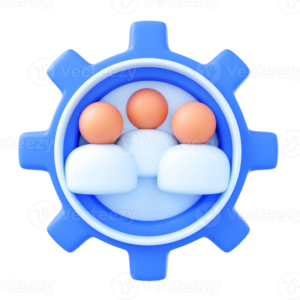 Personnel management in an organization, 3D illustration. gear and team icon png