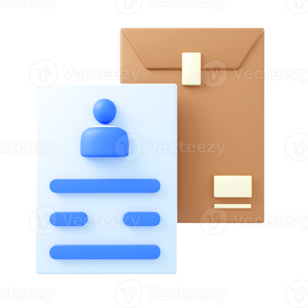 Job application by mail, 3D illustration. Job application documents and envelopes png