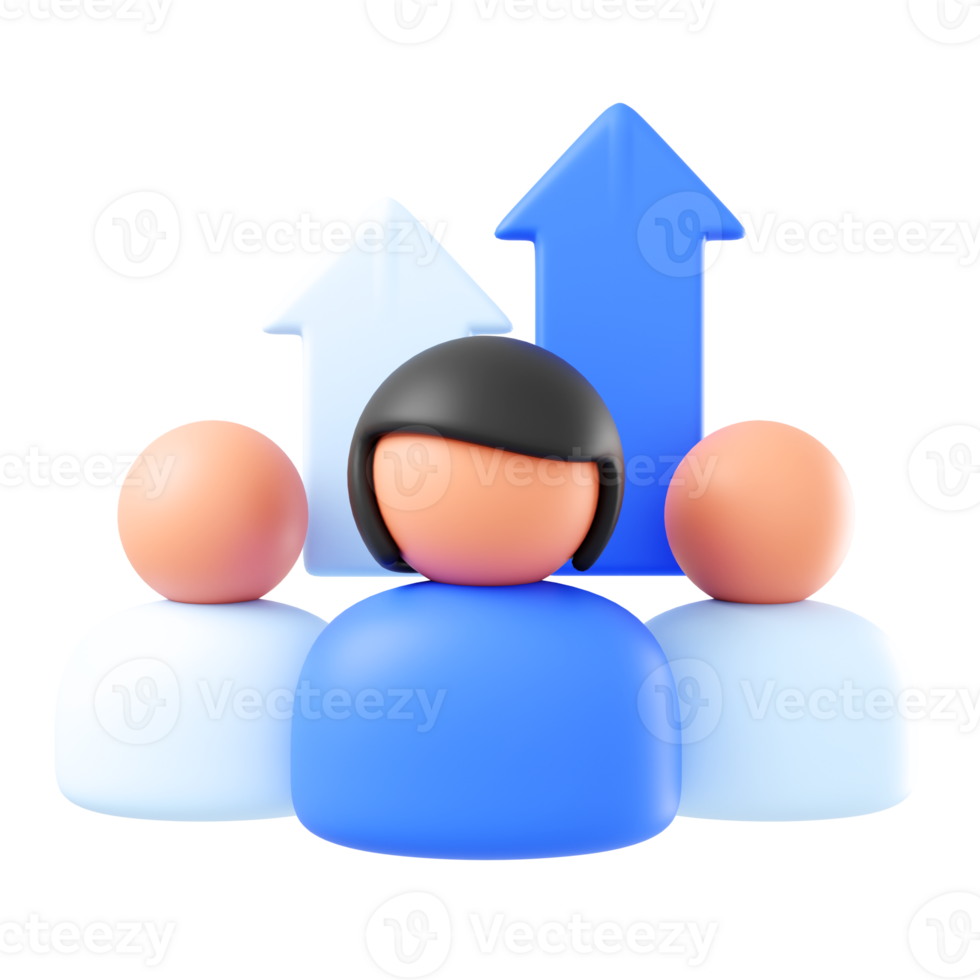 Personnel development in organizations, 3D illustration. icon team and up arrow png
