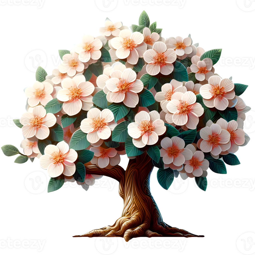 Flower tree with colorful flowers isolated png