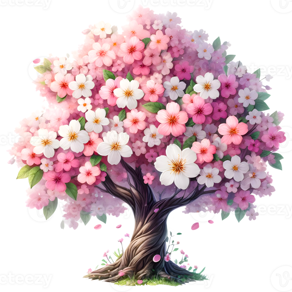 Flower tree with colorful flowers isolated png