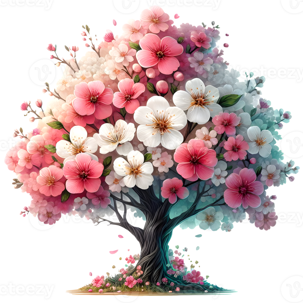 Flower tree with colorful flowers isolated png