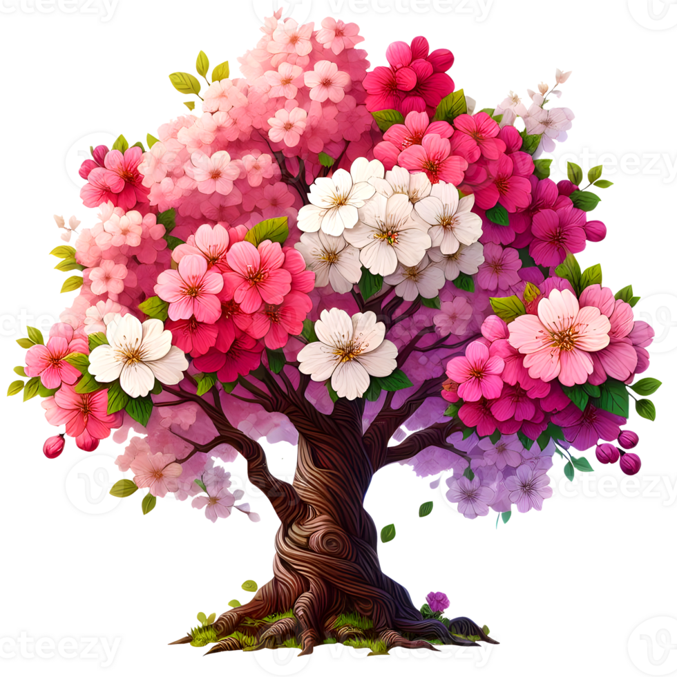 Flower tree with colorful flowers isolated png