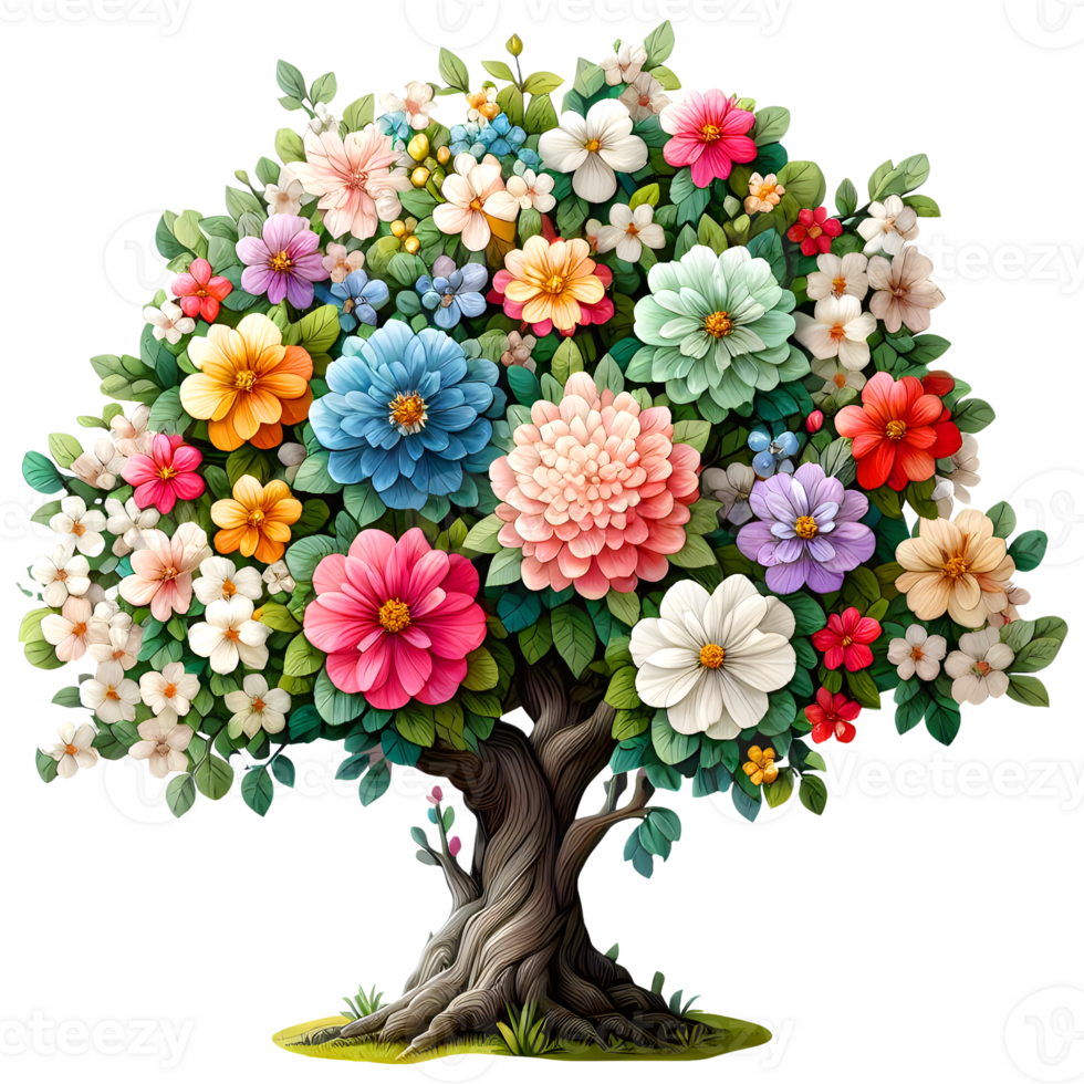 Flower tree with colorful flowers isolated png
