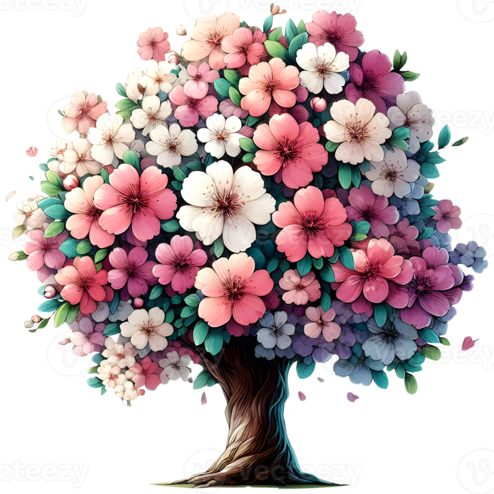 Flower tree with colorful flowers isolated png