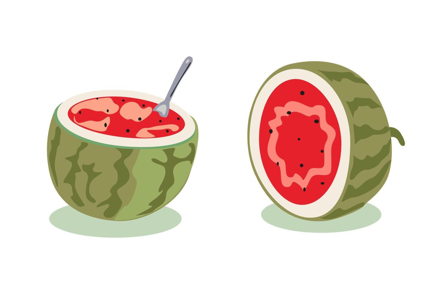 Summertime illustration. Watermelon day. flat Summer fruit. Slicing watermelon. vector