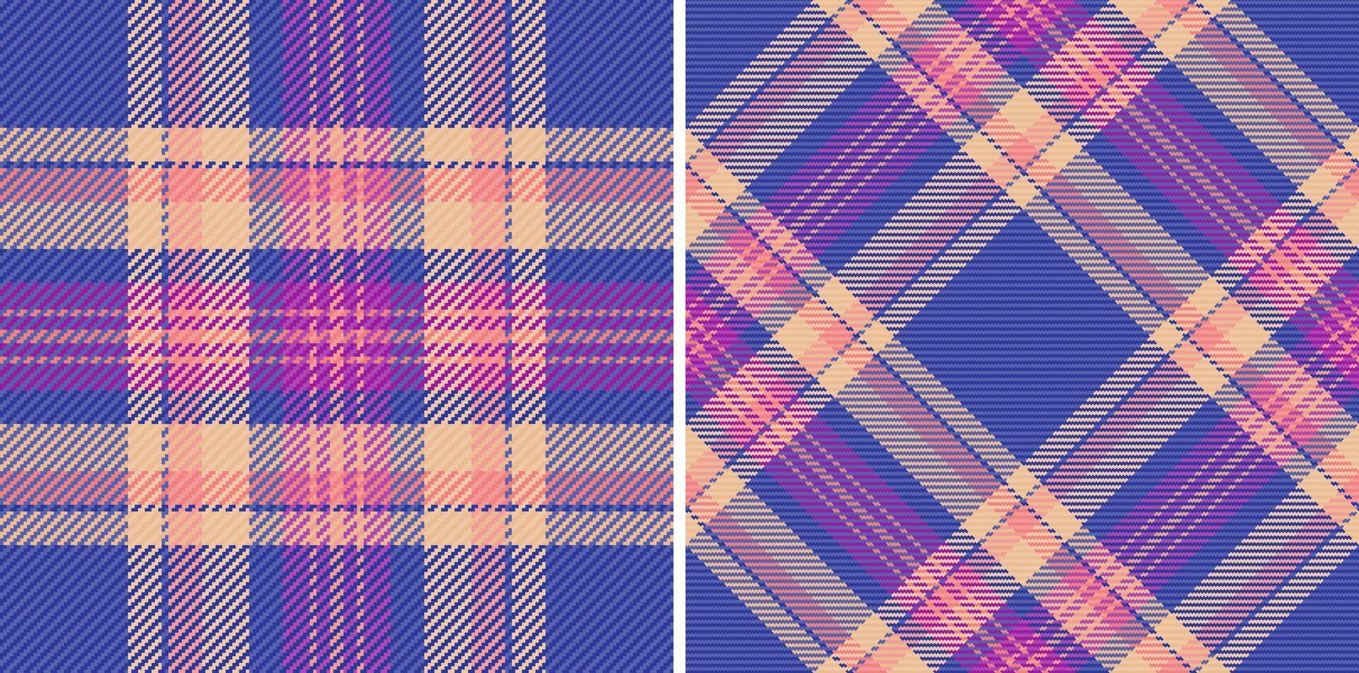 Seamless textile texture of background check with a plaid fabric pattern tartan. Set in vintage colors. Wide grid patterns in modern fashion. vector