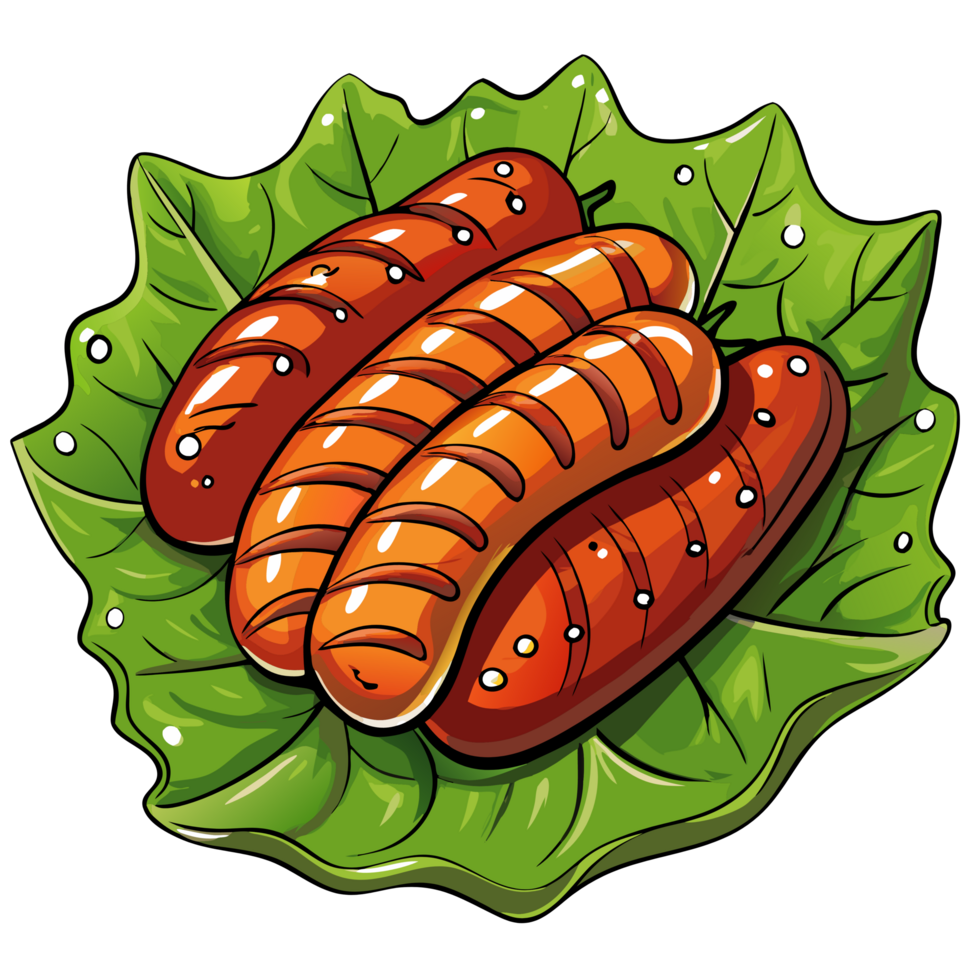 gegrillt Würstchen Essen Karikatur Stil 47757150 PNG