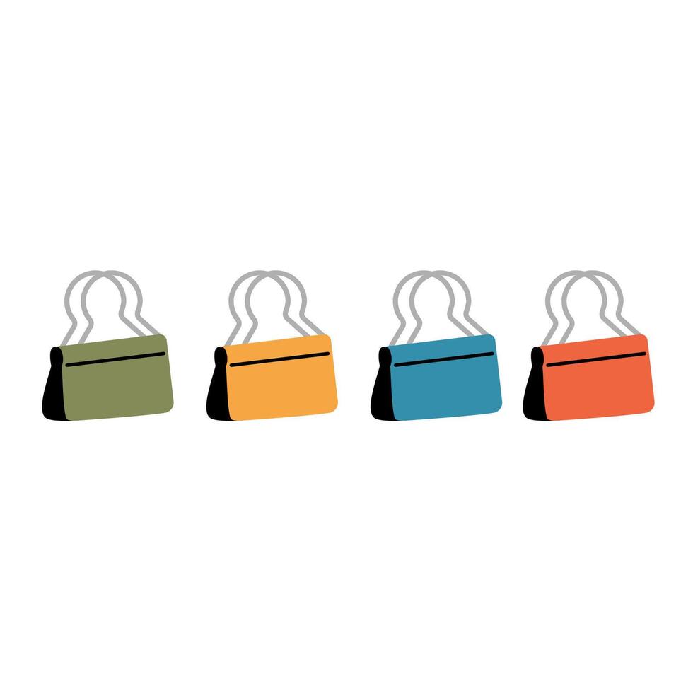 Binder clip for paper. Colorful clamp in hand drawn doodle style. School stationary vector