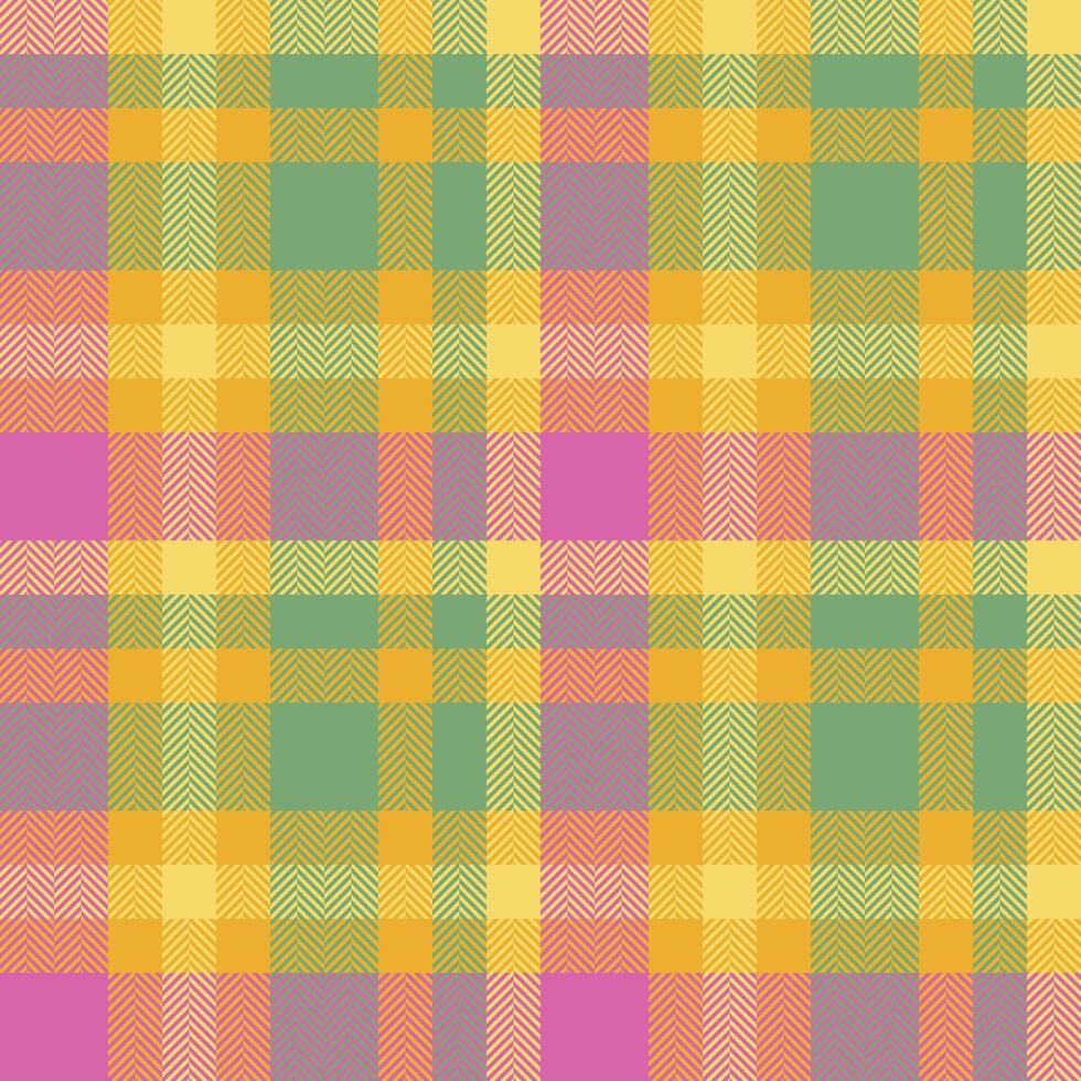 Contour seamless fabric pattern, majestic background textile. Order tartan check texture plaid in amber and green colors. vector